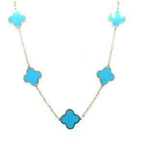 Turquoise Clover Necklace 14K Solid Italian Gold